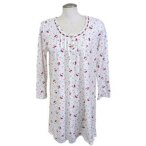 Aria Nightgown Womens M White Red Cardinal Soft Fleece Long Sleeve Grannycore